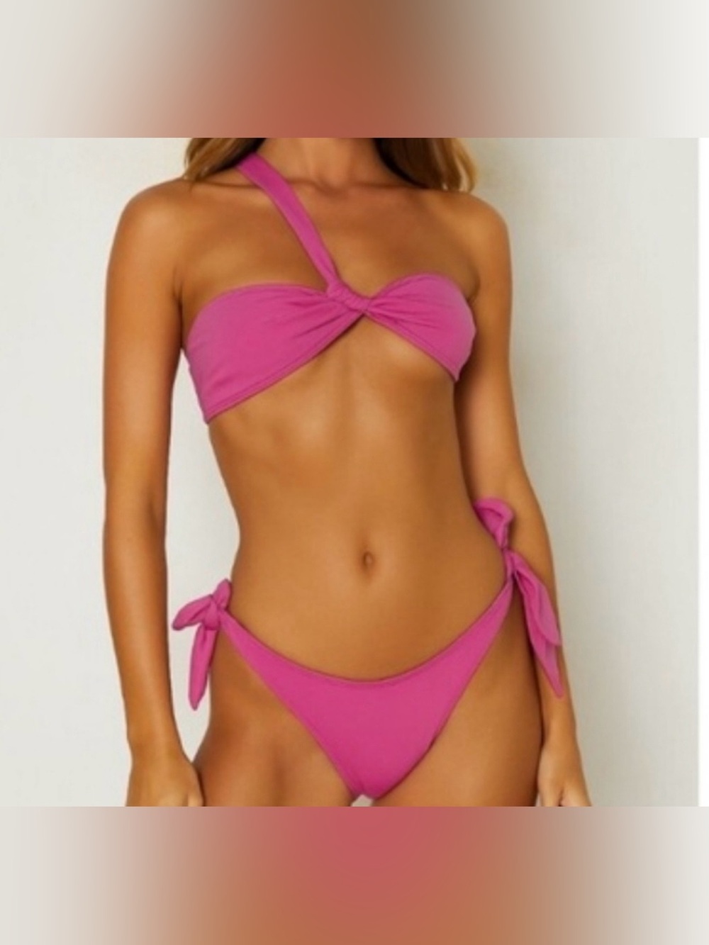 Frederick's of Hollywood Hot Pink One-Shoulder Twist Bikini